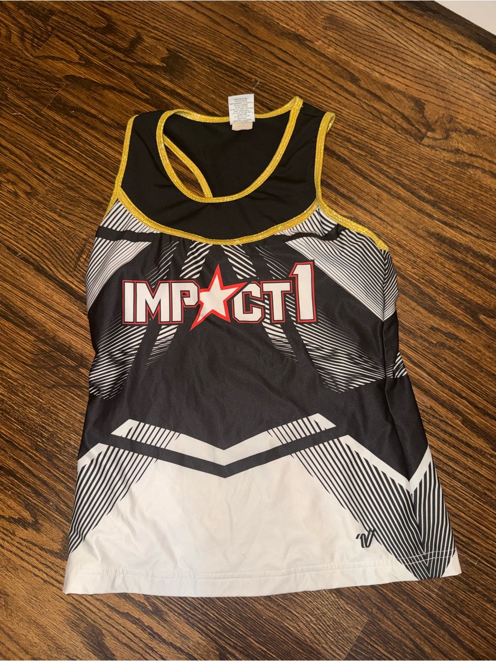 Varsity Black, White & Gold IMPACT Tank Top for sports-Girls XL